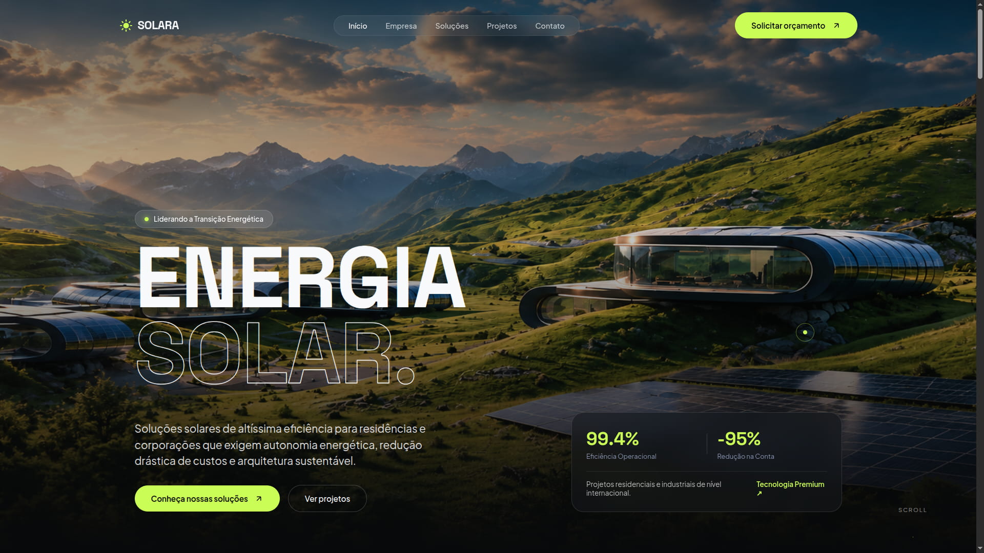 Plataforma de conversão para energia solar.